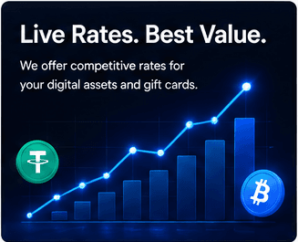 Illustration of crypto and gift card exchange rates.